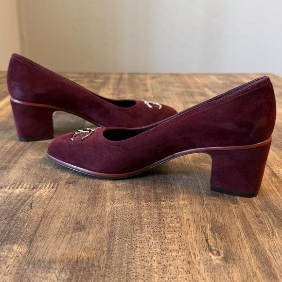 Salvatore Ferragamo Women’s Comiso Suede Leather Pump Chunky Heel Burgundy Sz 8 - Picture 8 of 13